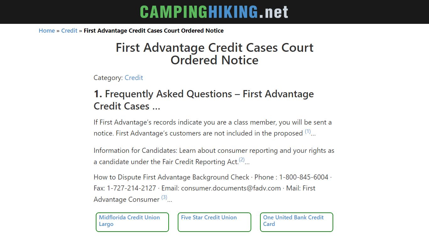 First Advantage Credit Cases Court Ordered Notice